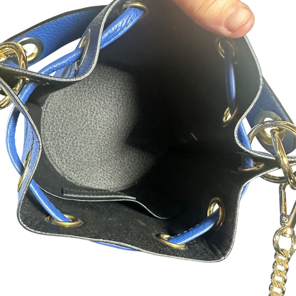 Diva Bags Alcina Bluette Leather Bucket Bag Gold Chain Crossbody made in Italy - Picture 9 of 11